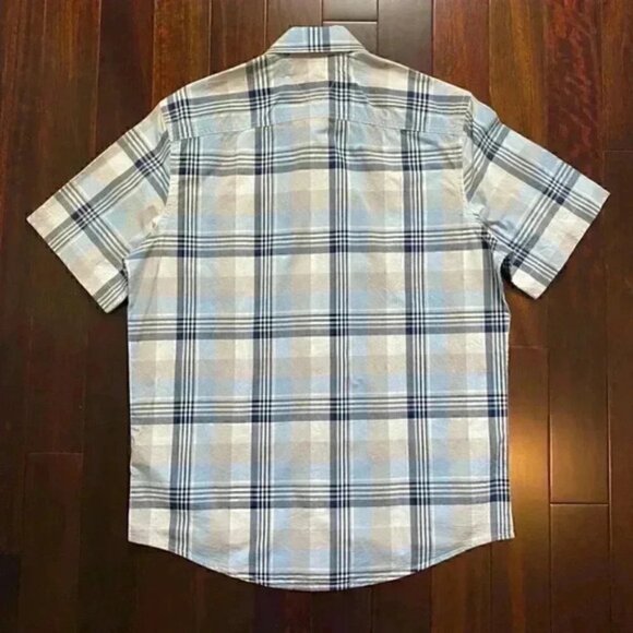 Tommy Hilfiger Mens Shirt Short Sleeve Button Down Cotton Blue Beige Plaid Small - Picture 14 of 15